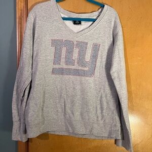 Team Apparel Gray V-Neck Sweater with Studded NY Logo